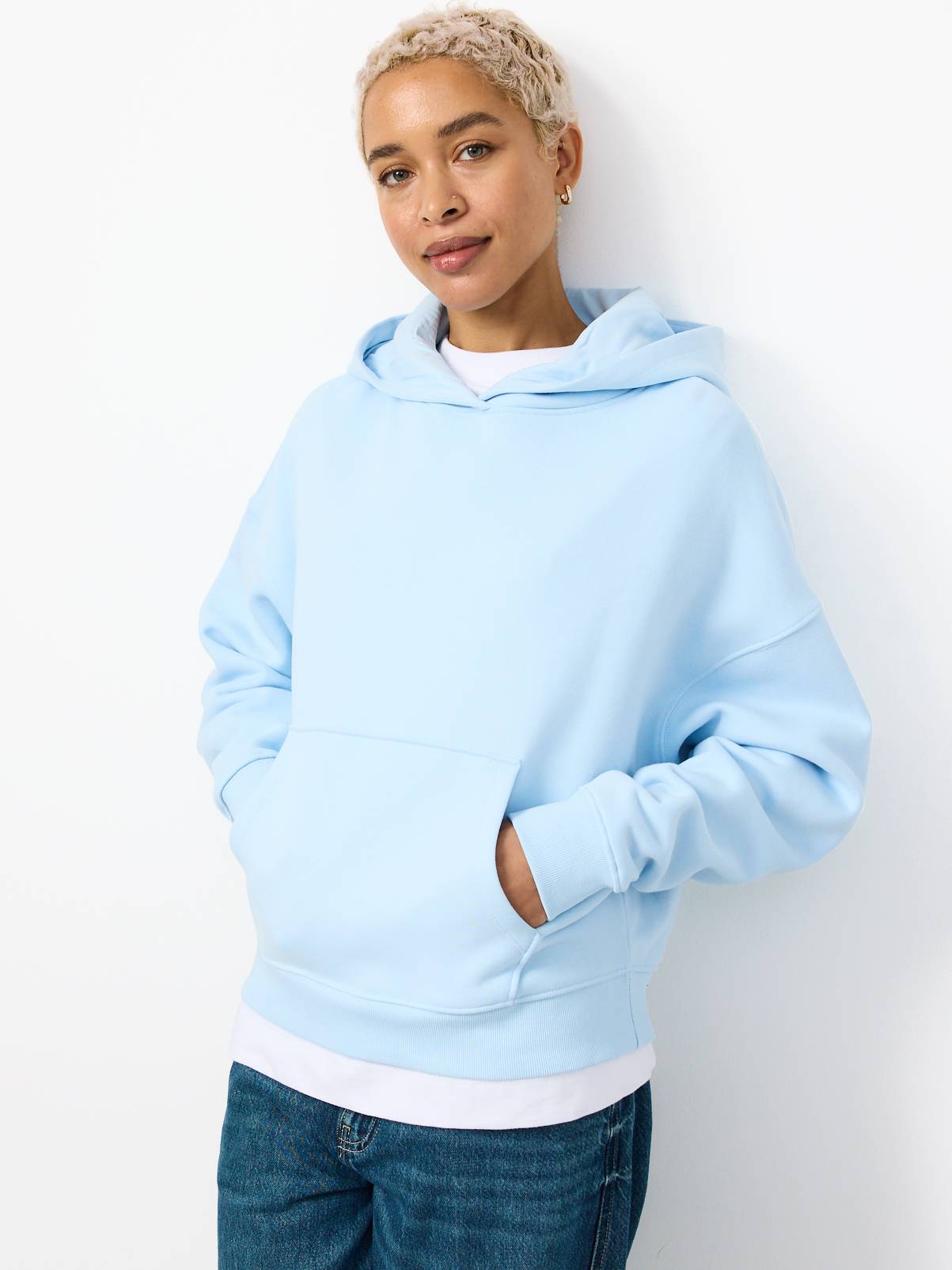Light Blue Pure Cotton Oversized Hoodie L - Image 1